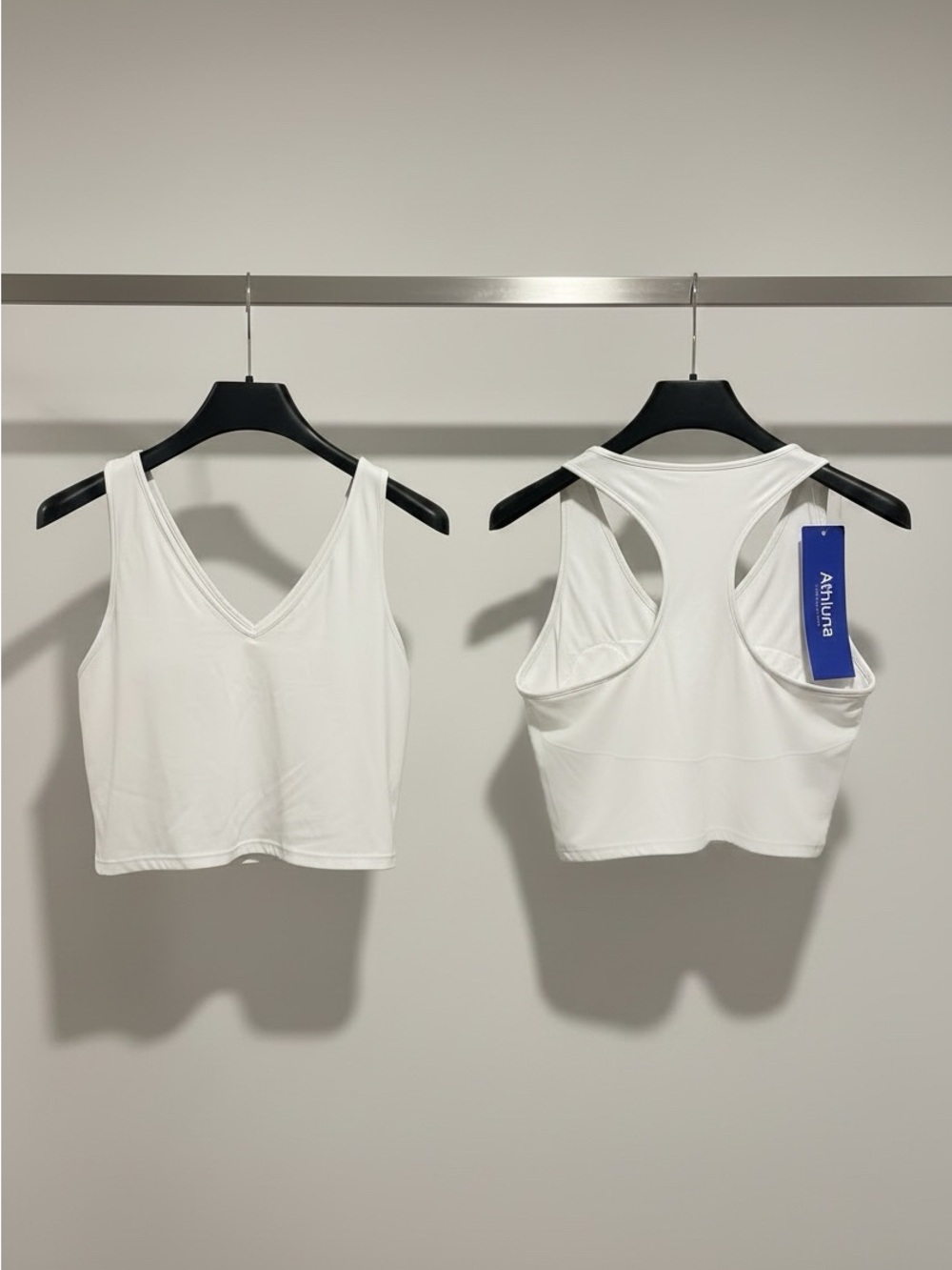 Athluna  White Racerback & V-Neck Sports Crop Top